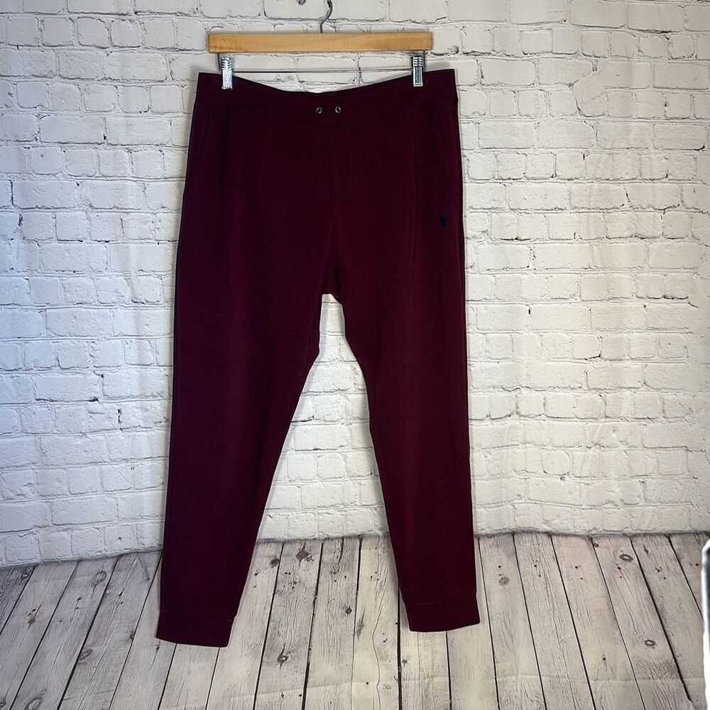 Polo Ralph Lauren Joggers Sweatpants Mens L‎ Burgundy Zip Pockets Track Pants